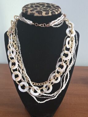 Gold And White Mixed Media Necklace